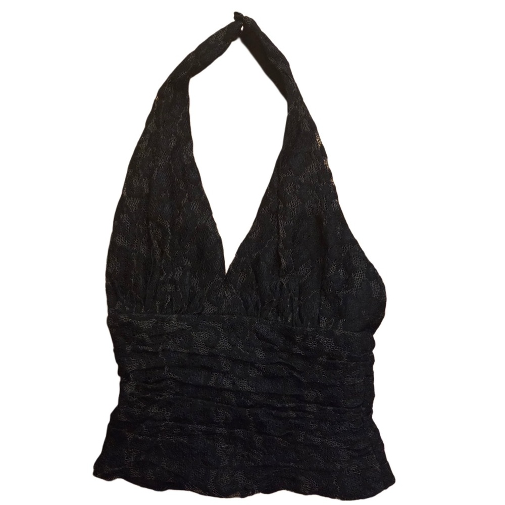 Veronica Young Black Halter Lace Fitted Top!